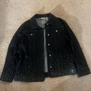 Rhinestone Embellished Chico’s Platinum Blue Denim Jacket